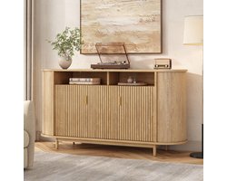 OKWISH Dressoir Met Drie Deuren En Verticale Lijnstructuur Voor Woonkamer En Eetkamer Natural 140 X 40 X 78 Cm