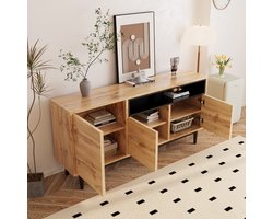 OKWISH Dressoir – Modern – 3 Deuren – Verstelbare Planken – Opbergruimte Voor Woonkamer/Hal – 160x35x76 cm – MDF Zwart+Bruin – Eenvoudige Montage