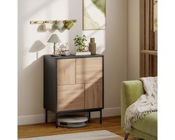 OKWISH Dressoir - Push To Open Deuren - 4 Gesloten Vakken - Voor Eetkamer Woonkamer Hal Kantoor - Hout En Metaal Zwart