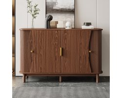 OKWISH Dressoir - Ruime Opbergruimte Met 2 Schuifdeuren - 140 x 40 x 88 cm - 3 Vakken En Verstelbare Plank - MDF Walnootkleur
