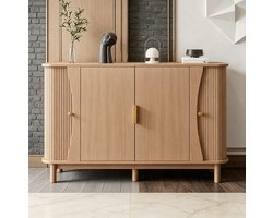 OKWISH Dressoir - Sideboard 140x40x88 cm - 2 Schuifdeuren - 3 Vakken Met Verstelbare Plank - Opbergkast Voor Woonkamer Hal Eetkamer - MDF Natural