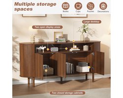 OKWISH Dressoir - Sideboard Met 3 Wavedeuren En Open Vak - 160x40x78,5 Cm - Walnootkleur - Voor Woonkamer Hal En Eetkamer