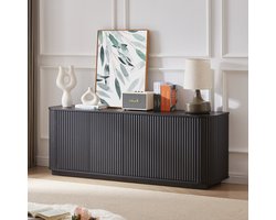 OKWISH Dressoir - TV Meubel Met Golfpatroon - 162,5 x 38 x 61 cm - 4 Deuren - Veel Opbergruimte - MDF Zwart