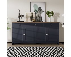 OKWISH Dressoirs 160x37x75 cm - Functionele Kommode Met Laden En Deuren - Veel Opbergruimte - Buffetkasten - Voor Thuis - Hout - Zwart