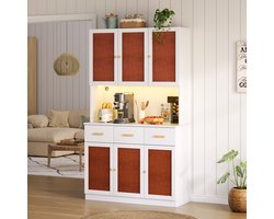 OKWISH Dressoirs - Buffetkast Met LED Licht - Stoffen Deuren En Praktische Opbergruimte - Massief Houten Grepen - 105x43x182 cm - MDF - Rood