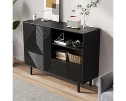 OKWISH Dressoirs - Kast Met 2 Deuren En 1 Schublade - Beistellschrank Met Open Opslag - 40x125x86 cm - Spaanplaat - Zwart