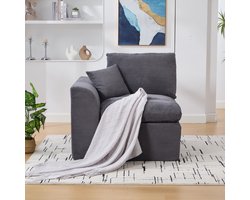 OKWISH Eenzitsbank – 1-Zits Loungestoel Met Kussen – Hoog Elastisch Schuim & Veerkussen – Ribfluweel – Donkergrijs – Voor Woonkamer