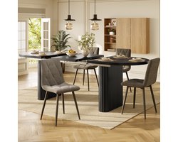 OKWISH Eethoek Set 120-160 cm - Uitschuifbare Ovale Eettafel Met 4 Stoelen - Eetkamer Of Keuken - MDF En Metaal - Zwart Grijs