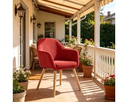 OKWISH Eetkamerstoel 53,5 x 46 x 83,5 cm - Met Armleuningen En Gepolsterde Ribstof Zitting - Voor Eethoek Of Woonkamer - Hout En Metaal - Rood