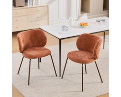 OKWISH Eetkamerstoel – Gebogen Rugleuning – Set Van 2 – Chenille – Modern – Oranje – Voor Eethoek En Woonkamer