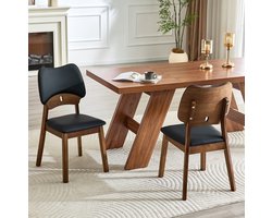 OKWISH Eetkamerstoel – Vlindervormige Houten Rugleuning – Set Van 2 – Gewatteerde Zitting – Voor Eetkamer Of Keuken – Hout – Zwart