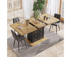 OKWISH Eetkamertafel – Uitschuifbare tafel 110–140×80×75 cm – 2 lades en opbergvak met magneetsluiting – Telescopisch metalen geleiding – MDF Lichtbruin