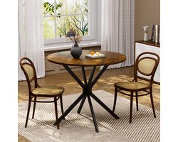OKWISH Eettafel Rond - Compact Voor 1 Tot 4 Personen - Voor Eetkamer Woonkamer Of Kantoor - Staal En Spaanplaat Zwart Vintagebruin - 90×78 Cm