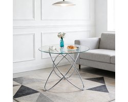 OKWISH Eettafel - Ruimtebesparend Ontwerp - Voor Keuken En Woonkamer - Glazen Blad Met Metalen Poten Chroom