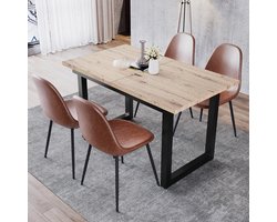 OKWISH Eettafel – Uitschuifbaar 140/180x80x75 cm – Industrieel Eikenlook Blad – MDF Zwart+Lichtbruin – Stalen Frame Met Verstelbare Antislip Poten – 60 kg