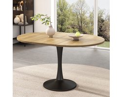 OKWISH Eettafel - Uitschuifbaar Ovaal Design - Voor Woonkamer En Eetkamer - MDF En Metaal - Eiken - 140 X 100 X 75 Cm