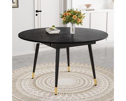 OKWISH Eettafel Uitschuifbaar Rond Naar Ovaal MDF Zwart Met Gouden Details Metalen Poten 135 X 85 X 77 Cm Voor Keuken En Eetkamer