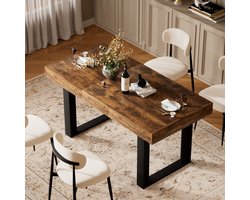OKWISH Eettafel - Uitschuifbaar Van 120 Tot 160 cm - Voor 8 Personen - Retro Industriële Stijl - Spaanplaat - Bruin+Zwart