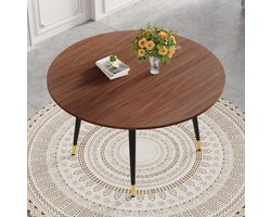 OKWISH Eettafel - Uitschuifbaar Van Rond Naar Ovaal - Modern Design Met Gouden Details - MDF En Metaal - Walnut 135 Cm