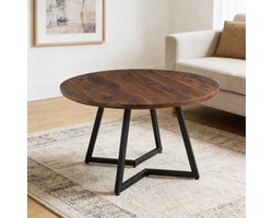 OKWISH Eettafel – Vierkant Design – Voor Eetkamer en Keuken – MDF en Metaal Walnoot – 110 x 110 x 75 cm