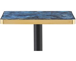 OKWISH Eettafel - Vierkante Tafel Met Marmerlook - 60x60x74 cm - Voor 2-4 Personen - Modern Voor Eethoek Of Bistro - MDF En Metaal Blauw