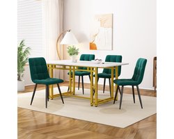 OKWISH Eettafels 120x70 cm – 4-Persoons Keukentafel – Rechthoek Eettafel – Eetkamerset Met Fluwelen Stoelen – MDF – Groen