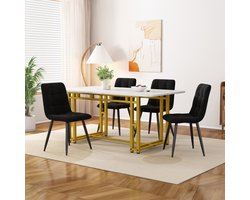 OKWISH Eettafels 120x70 cm – 4-Persoons Keukentafel – Rechthoek Eettafel – Eetkamerset Met Velvet Stoelen – MDF – Zwart
