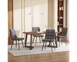 OKWISH Eettafelset Met 4 Stoelen - Modern Keukentafel Set Voor Eetkamer En Keuken - MDF Walnootlook - Zwart Metalen Poten - 117×68×75