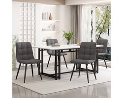 OKWISH Eettafelset Met 4 Stoelen - Moderne Eetkamer Voor Keuken En Woonkamer - Linnen Grijs En MDF Zwart - 140×80 Cm
