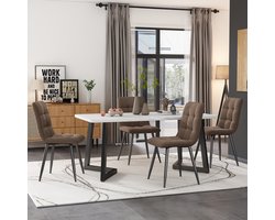 OKWISH Eettafelset Met 4 Stoelen - Rechthoekige Eettafel Voor Keuken En Eetkamer - Fluweel Bruin Met Zwarte Poten - 117×68×75 Cm