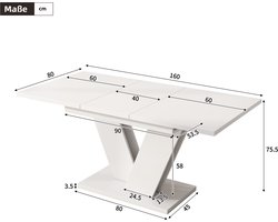 OKWISH Eettafelset - Uitschuifbare Eettafel Met 6 Stoelen - Voor 4 Tot 8 Personen - Linnen En MDF Wit Beige - 120 Tot 160×80 Cm