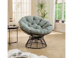 OKWISH Fauteuil - 92 cm Papasan Stoel Met 360 Graden Draaifunctie - Ergonomisch Voor Woonkamer Slaapkamer Of Buiten - Rotan - Lichtgroen
