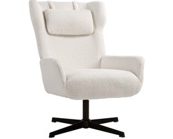OKWISH Fauteuil – Draaibare Loungestoel Met Hoge Rugleuning En Armleuningen – Sherpa Fleece Voor Leeshoek En Woonkamer – Metaal – Crèmewit