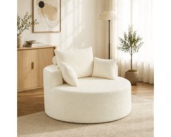 OKWISH Fauteuil - Eenzits Loungestoel Zonder Montage - Met Rugkussen En Extra Hoofdsteun - Voor Woonkamer Of Slaapkamer - Chenille - Beige