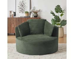 OKWISH Fauteuil Rond - Diepe Zitting Met Ergonomische Rugleuning - Voor Woonkamer Of Slaapkamer - Corduroy - Groen