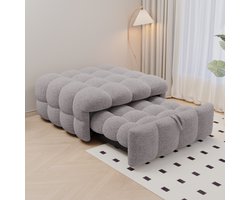OKWISH Gestoffeerd Bed 183x76 cm - 2-in-1 Uitklapbaar Sleeper Ottoman - Omvormbaar Tot Slaapbank - Teddy Stof - Lichtgrijs - Zonder matras