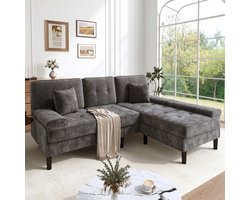 OKWISH Hoekbank 195 X 149 X 86 Cm - Modulaire Chaise Longue Met Voetenbank En Kussens - Voor Appartement Of Woonkamer - Chenille - Antiekgrijs