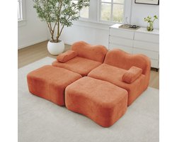 OKWISH Hoekbank 2-Zits Met 2 Hockers - Modulair En Frameloos Comfort - Voor Woonkamer Of Appartement - Fluweel - Oranje