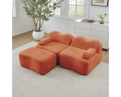 OKWISH Hoekbank 2-Zits Met Ottomaan - Modulair Golfontwerp - Voor Woonkamer En Appartement - Fluweel - Oranje