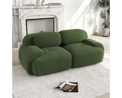 OKWISH Hoekbank 208 Cm - Modulaire Zitbank Met Gebogen Armleuningen - Antislip Onderzijde Voor Woonkamer Slaapkamer En Thuisbioscoop - Corduroy - Groen