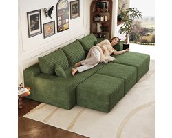 OKWISH Hoekbank 241 Cm - L-Vormige 5-Zits Bank Met Omkeerbare Chaise Longue En Zonder Montage - Woonkamer - Corduroy - Groen