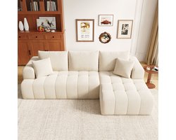 OKWISH Hoekbank 244,5 X 136 X 79 Cm - Modulair L Vormig Cloudbank Zonder Frame - Geen Montage Nodig Voor Woonkamer - Chenille - Beige