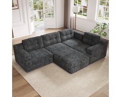 OKWISH Hoekbank 252 x 180 cm - Modulair U Of L Vorm Ontwerp - Voor Woonkamer Of Slaapkamer - Chenille - Grijs