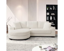 OKWISH Hoekbank 256,5 x 133,5 x 89 cm - Modulair Met Verplaatsbare Ovale Hocker - Woonkamer Of Kantoor - Beige