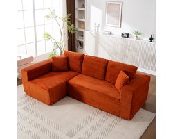 OKWISH Hoekbank 258 X 155 X 89 Cm - Modulaire L Vorm Met Chaise Longue - Diepe Zit En Zachte Corduroy Bekleding - Woonkamer Slaapkamer - Oranje
