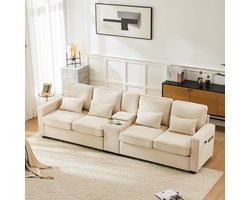 OKWISH Hoekbank - 290x83cm - Comfortabel 4-Zits Sofa Met Afneembare Zitkussens - Linnen - Beige
