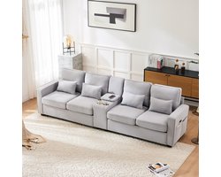 OKWISH Hoekbank - 290x83cm - Comfortabel 4-Zits Sofa Met Afneembare Zitkussens - Linnen - Lichtgrijs