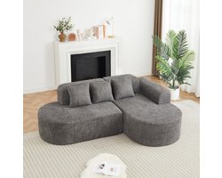 OKWISH Hoekbank 3-Zits - L-Vorm Met Rechter Chaise - 3 Rugkussens - Rond Wabi-Sabi Design - Chenille - Grijs Voor Woonkamer