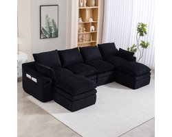 OKWISH Hoekbank 335 X 167 X 85 Cm - Modulaire 4-Zits Met Opbergvakken En Kussens - Woonkamer - Corduroy - Zwart
