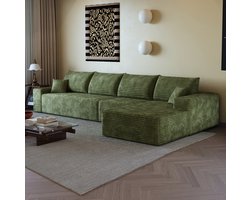 OKWISH Hoekbank 340 cm - 4-Zits Modulaire Bank Met L-Vormige Chaise Longue En Diepe Zitting - Woonkamer Of Slaapkamer - Stof - Groen